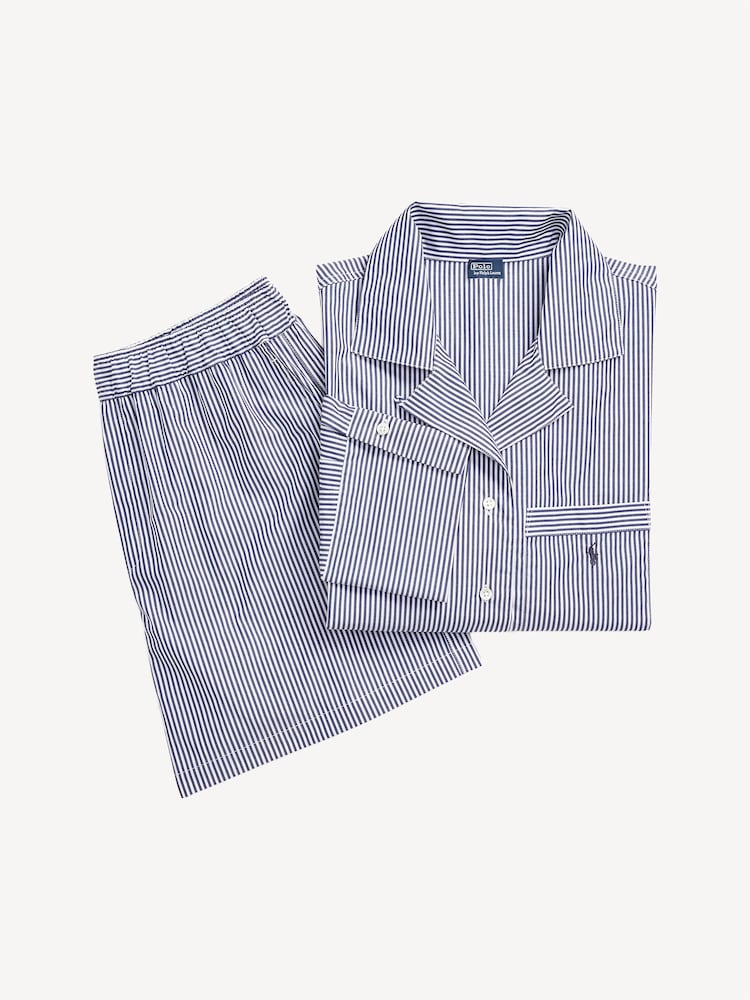Lauren Ralph Lauren Blue Shirting Striped Crop 100% Cotton pyjama set - صورة 5 من 5