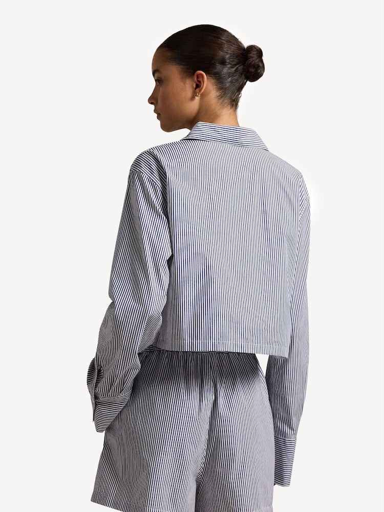 Polo Ralph Lauren Blue Shirting Striped Crop 100% Cotton Pyjama Set - Image 5 of 5 Polo Ralph Lauren Blue Shirting Striped Crop 100% Cotton Pyjama Set - Image 5 of 5