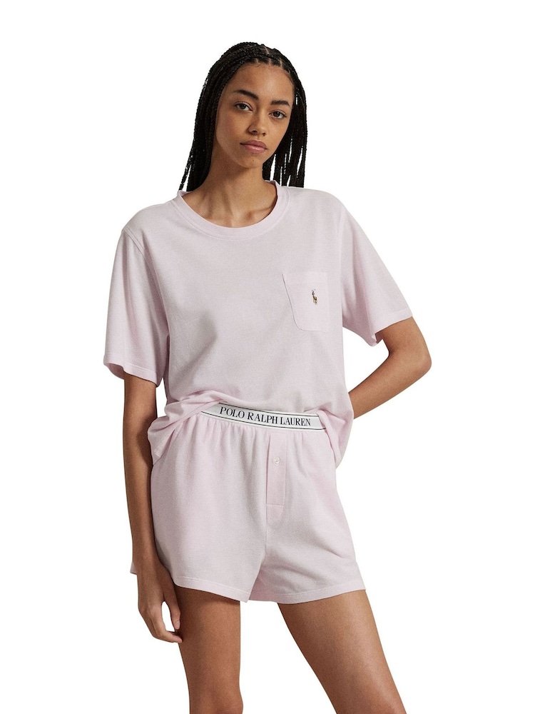 Lauren Ralph Lauren Pink Knit Oxford 100% Cotton Shorty Set - Image 1 of 4