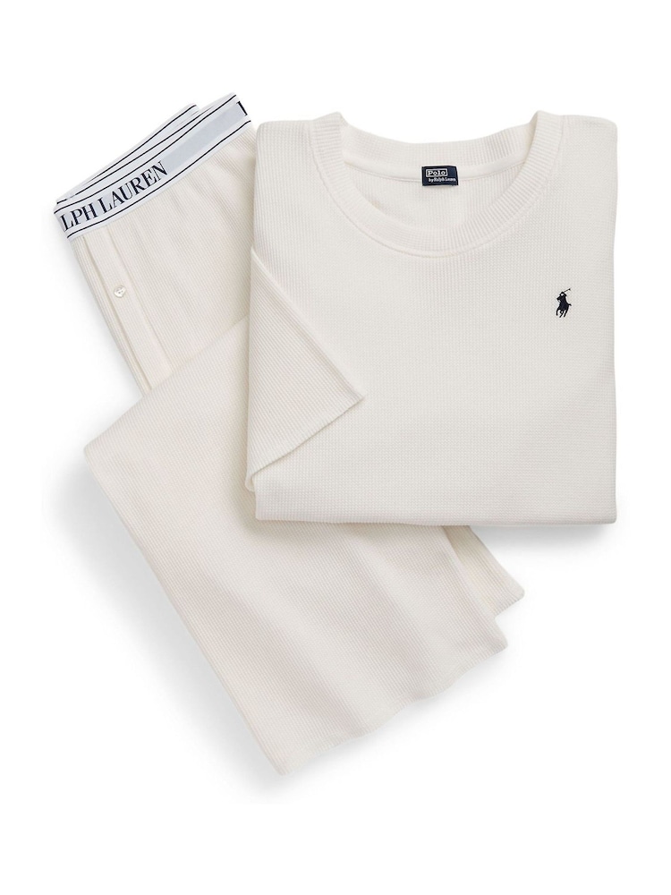 Lauren Ralph Lauren Ecru White Club Waffle Top Joggers Set - Image 1 of 1