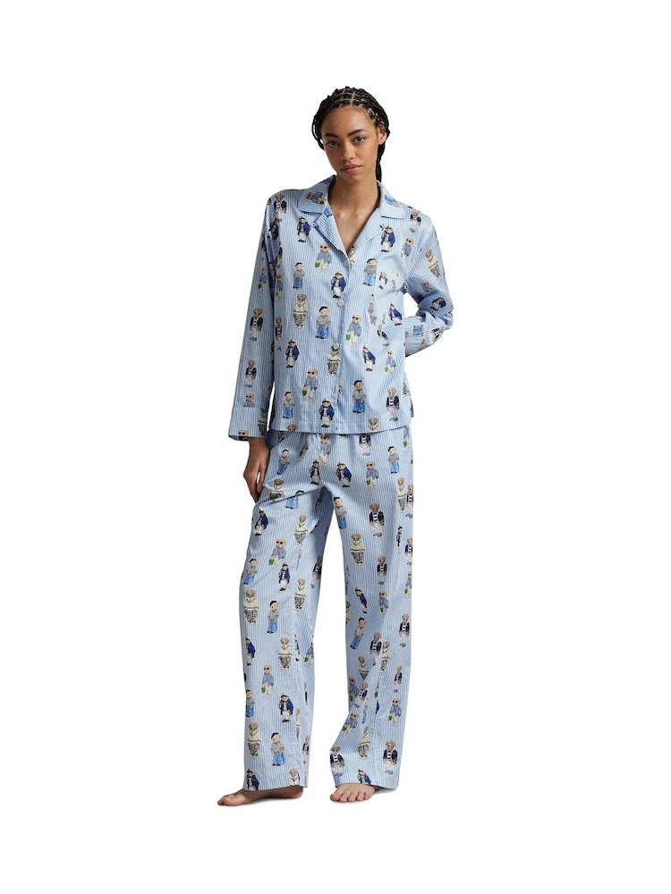 Lauren Ralph Lauren Stripe Ralph Lauren Iconic Bear Madison 100% Cotton Pyjamas Set - صورة 1 من 5