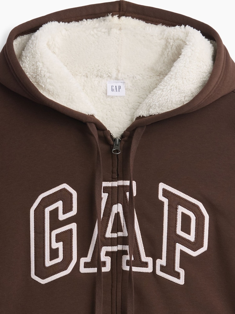 Maro - Hanorac cu glugă lejer, cu fermoar și logo Gap căptușit cu sherpa - Imaginea 4 din 4 Maro - Hanorac cu glugă lejer, cu fermoar și logo Gap căptușit cu sherpa - Imaginea 4 din 4