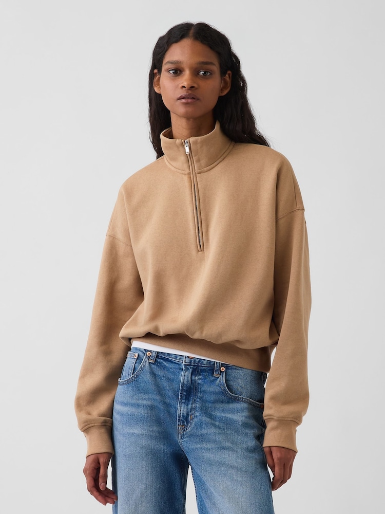 Gap Beige VintageSoft Oversized Half-Zip Wedge Pullover - Image 1 of 4 Gap Beige VintageSoft Oversized Half-Zip Wedge Pullover - Image 1 of 4