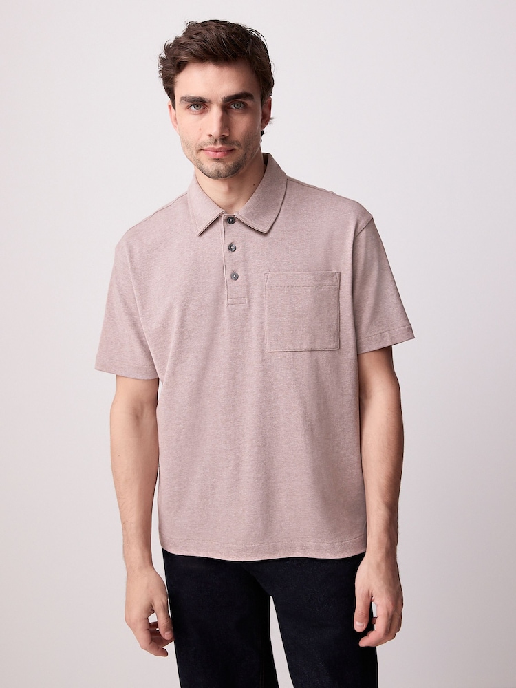 Neutral Marl Heavyweight Button Neck Polo Shirt - Image 1 of 9