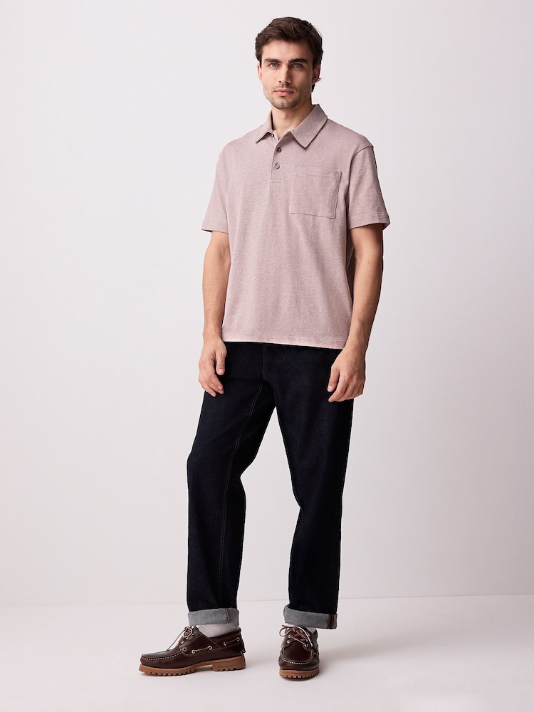 Neutral Marl Heavyweight Button Neck Polo Shirt - Image 2 of 9