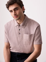 Neutral Marl Heavyweight Button Neck Polo Shirt - Image 4 of 9
