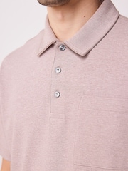 Neutral Marl Heavyweight Button Neck Polo Shirt - Image 5 of 9