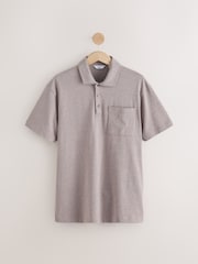 Neutral Marl Heavyweight Button Neck Polo Shirt - Image 7 of 9
