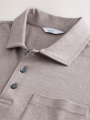 Neutral Marl Heavyweight Button Neck Polo Shirt - Image 8 of 9