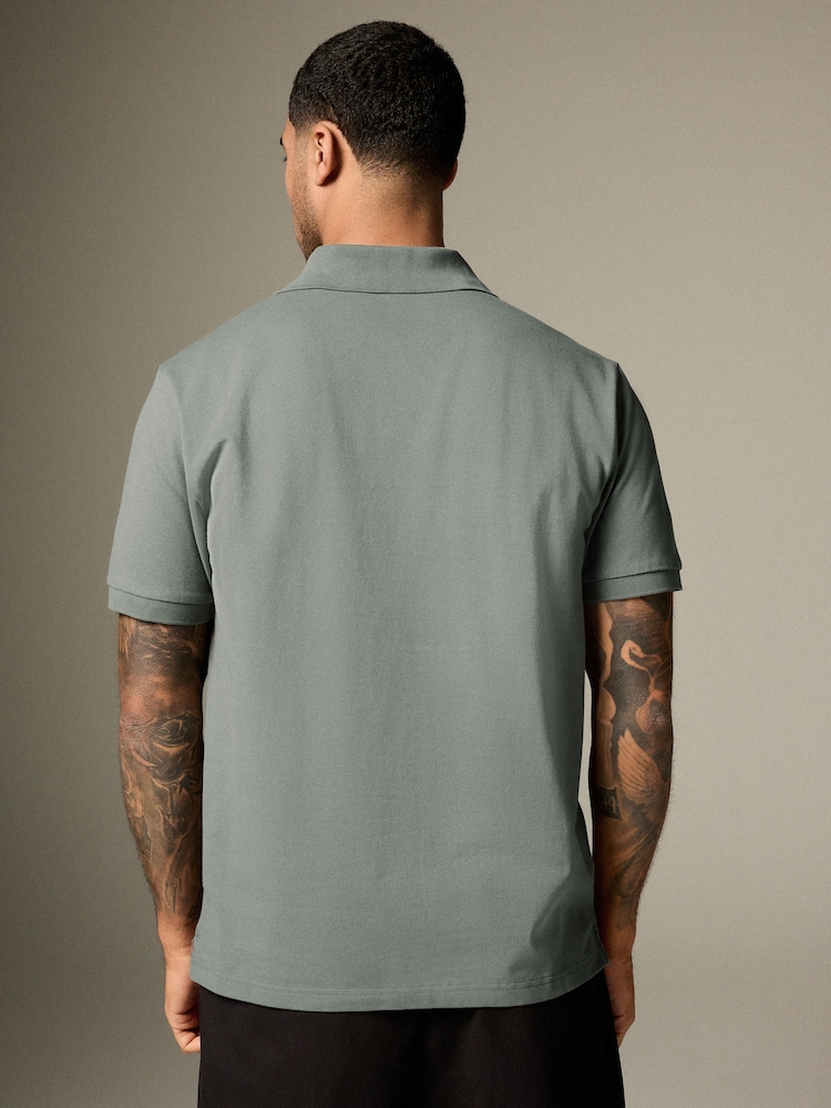 Gris foncé - Polo en piqué à col cubain Manches courtes - Image 3 of 9
