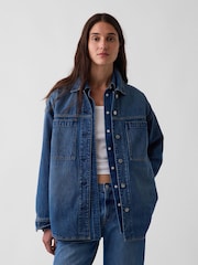 Gap Medium Wash Denim Oversized Shirt Jacket - Image 1 of 4