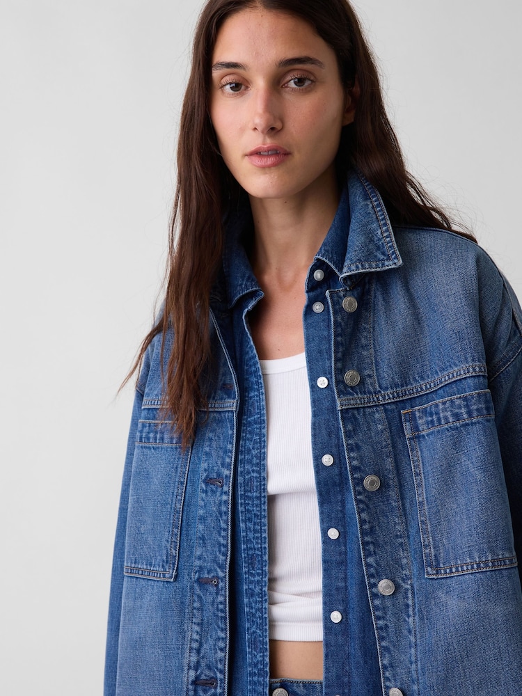 Gap Medium Wash Denim Oversized Shirt Jacket - Image 4 of 4