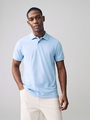 Light Blue Marl Slim Fit Short Sleeve Pique Polo Shirt - Image 1 of 6