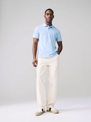 Light Blue Marl Slim Fit Short Sleeve Pique Polo Shirt - Image 2 of 6