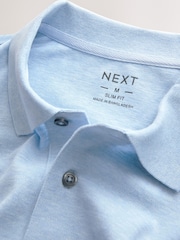 Light Blue Marl Slim Fit Short Sleeve Pique Polo Shirt - Image 6 of 6