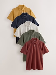Red/Yellow/Blue/Stone/Green Regular Fit Short Sleeve Jersey Polo Shirts 5 Pack - Image 1 of 15