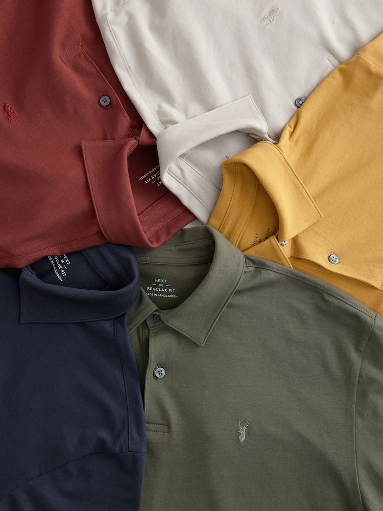 Rood/geel/blauw/kiezelkleurig/groen - Normale Pasvorm - Set van 5 jersey poloshirts met korte mouwen - Image 8 of 15