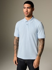 Light Blue Marl Regular Fit Short Sleeve Pique Polo Shirt - Image 1 of 8