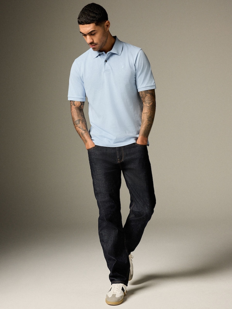 Light Blue Marl Regular Fit Short Sleeve Pique Polo Shirt - Image 2 of 8