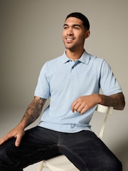 Light Blue Marl Regular Fit Short Sleeve Pique Polo Shirt - Image 4 of 8