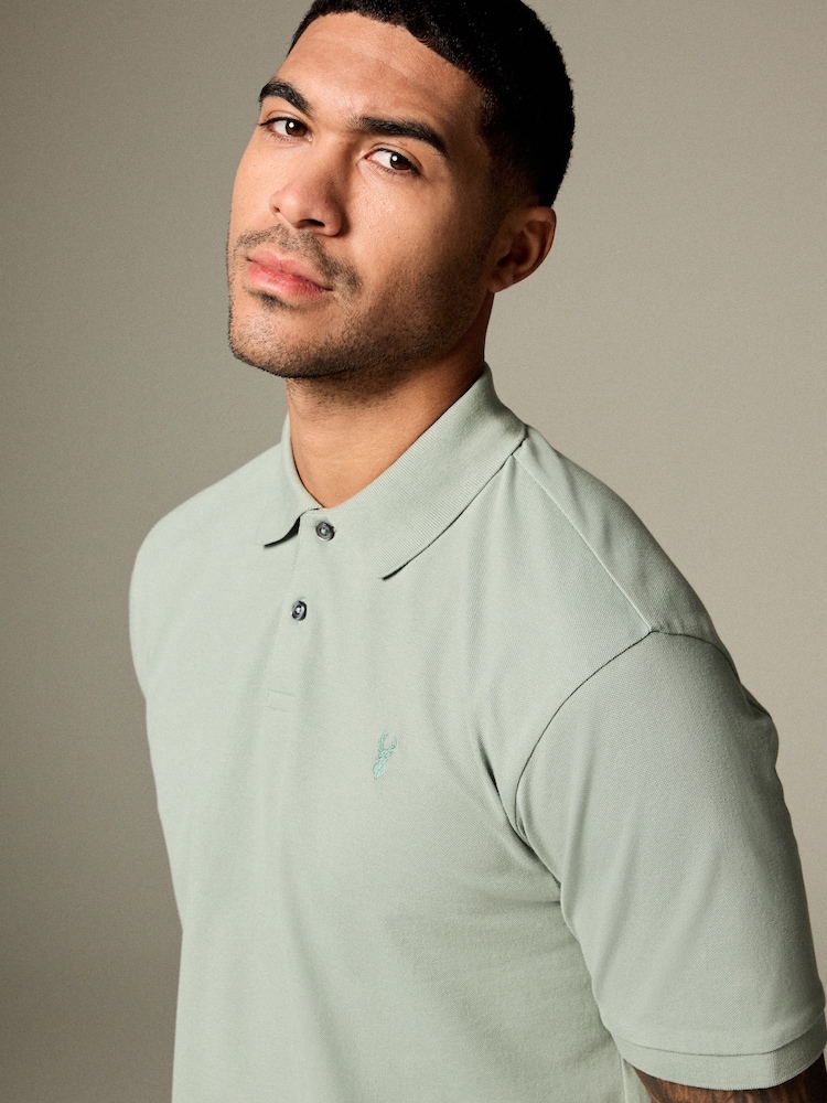 Light Sage Regular Fit Short Sleeve Pique Polo Shirt - Image 1 of 9