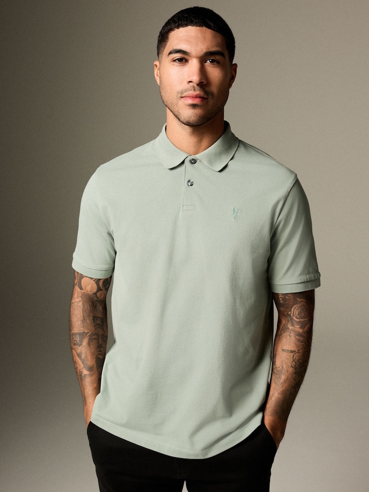 Light Sage Regular Fit Short Sleeve Pique Polo Shirt - Image 2 of 9
