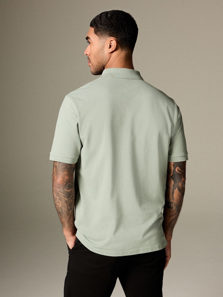 Light Sage Regular Fit Short Sleeve Pique Polo Shirt - Image 3 of 9
