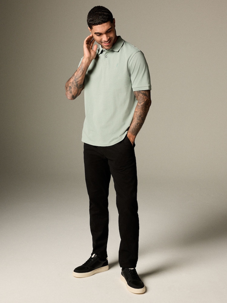 Light Sage Regular Fit Short Sleeve Pique Polo Shirt - Image 4 of 9