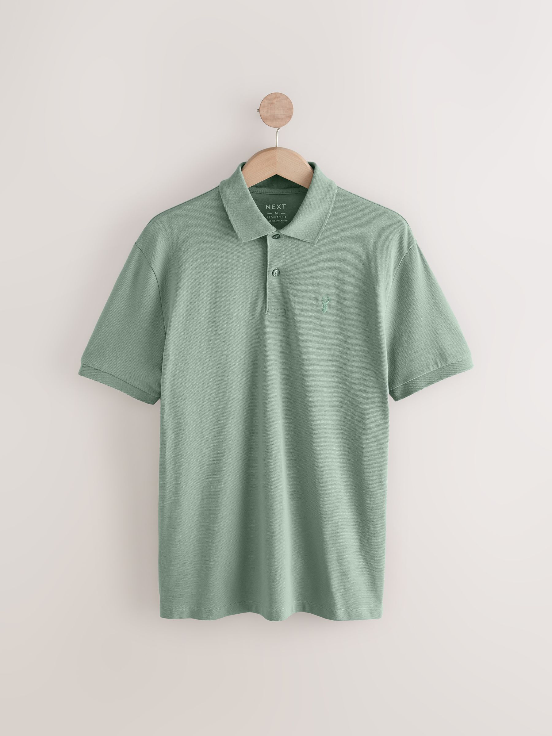 Buy Light Sage Regular Fit Short Sleeve Pique Polo Shirt