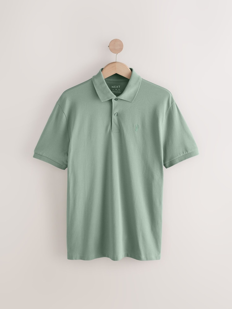 Light Sage Regular Fit Short Sleeve Pique Polo Shirt - Image 7 of 9