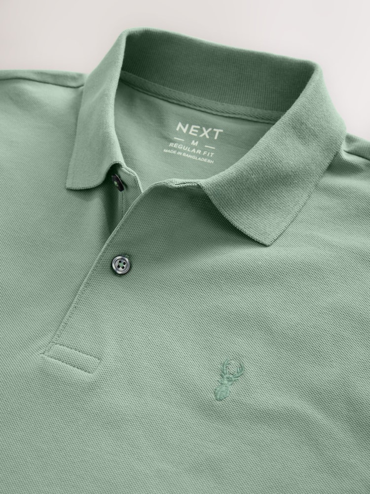 Light Sage Regular Fit Short Sleeve Pique Polo Shirt - Image 8 of 9