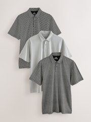 Mono Geo Print Regular Fit Short Sleeve Jersey Polo Shirts 3 Pack - Image 1 of 12
