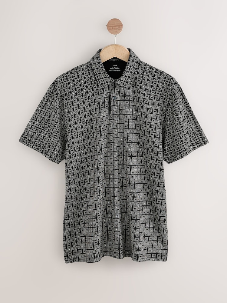 Mono Geo Print Regular Fit Short Sleeve Jersey Polo Shirts 3 Pack - Image 10 of 12