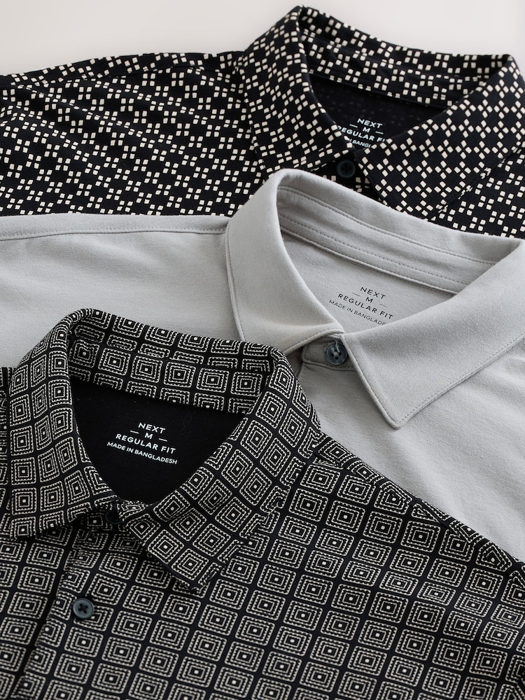 Mono Geo Print Regular Fit Short Sleeve Jersey Polo Shirts 3 Pack - Image 12 of 12