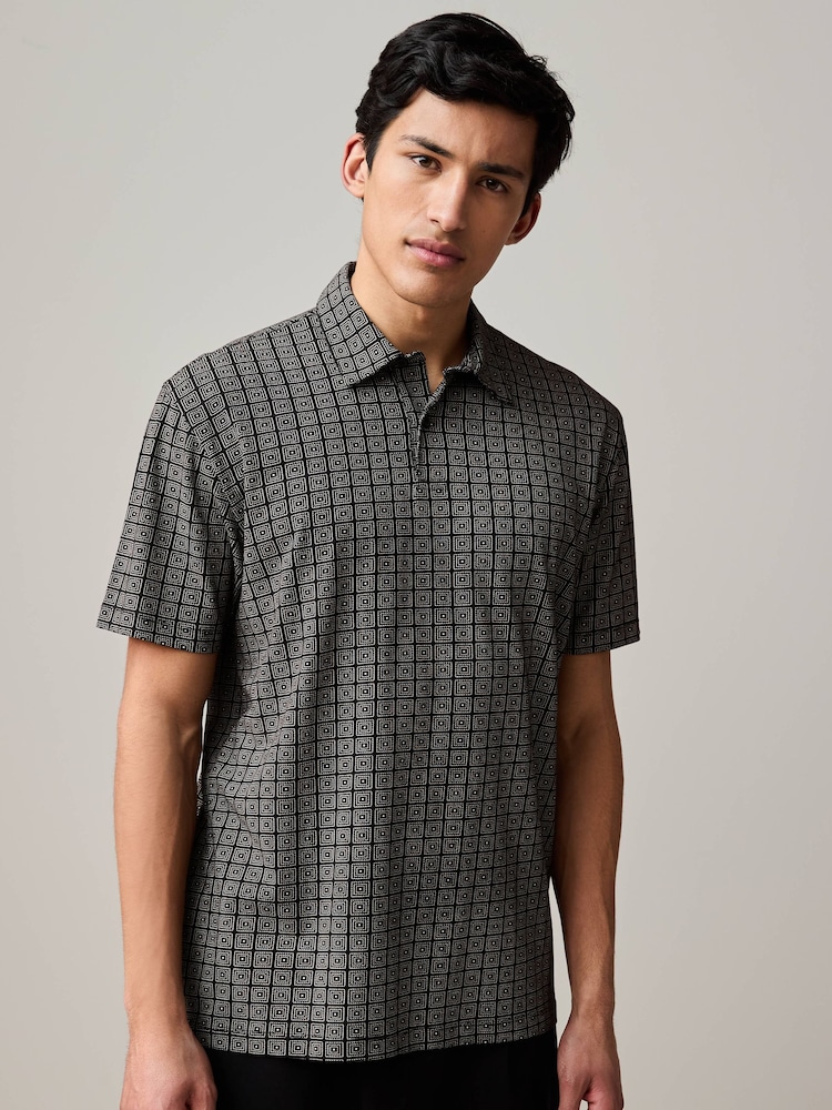 Mono Geo Print Regular Fit Short Sleeve Jersey Polo Shirts 3 Pack - Image 7 of 12