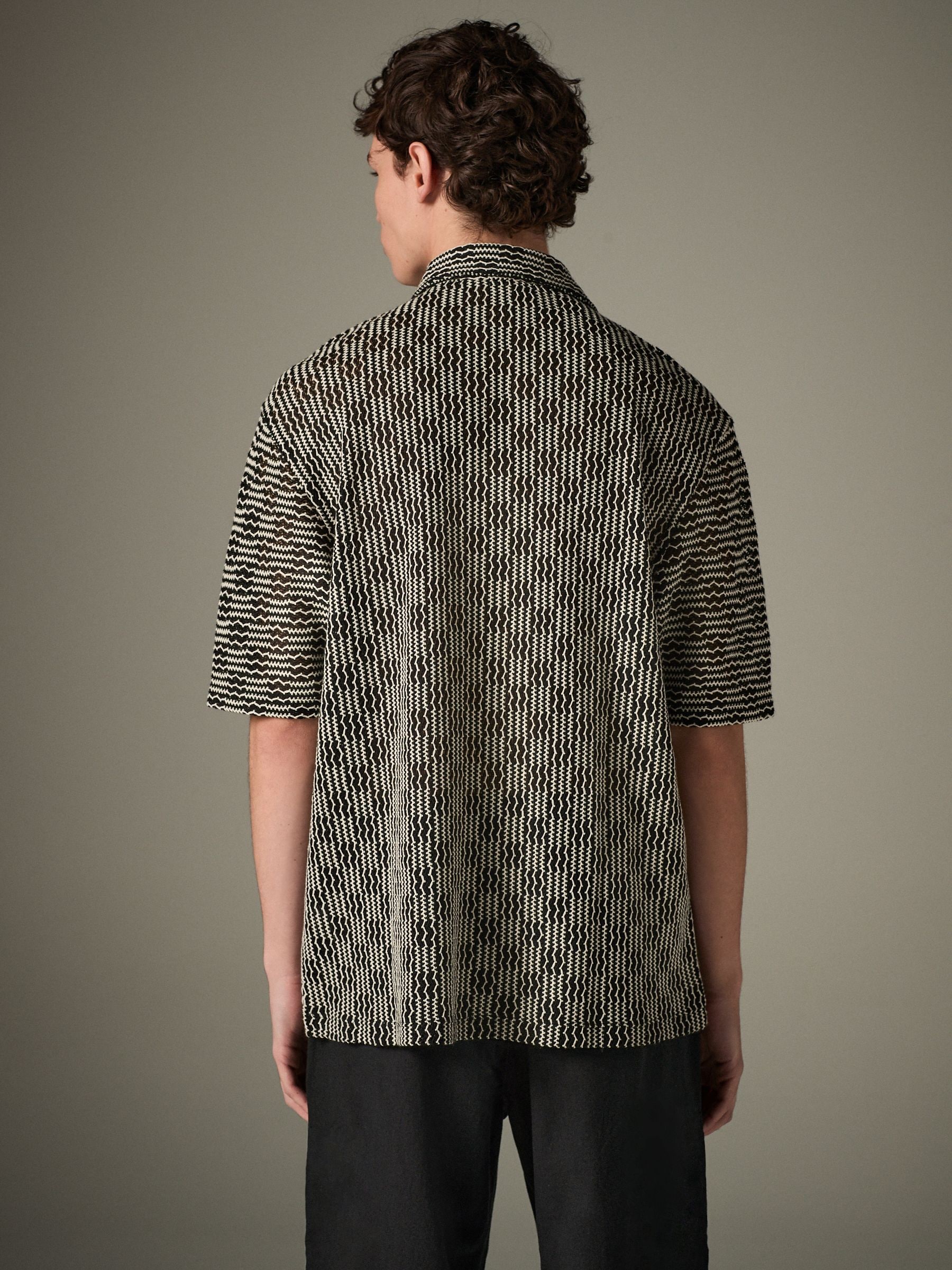 Buy Black/White Textured Jersey Short Sleeve Shirt from the