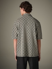 Black/White Cuban Collar Textured Jersey Short Sleeve Shirt - Image 4 of 9