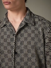 Black/White Cuban Collar Textured Jersey Short Sleeve Shirt - Image 6 of 9