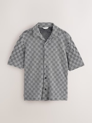 Black/White Cuban Collar Textured Jersey Short Sleeve Shirt - Image 7 of 9