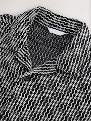 Black/White Cuban Collar Textured Jersey Short Sleeve Shirt - Image 8 of 9