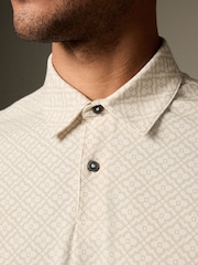 Ecru Geo Short Sleeve Print Polo Shirt - Image 5 of 8
