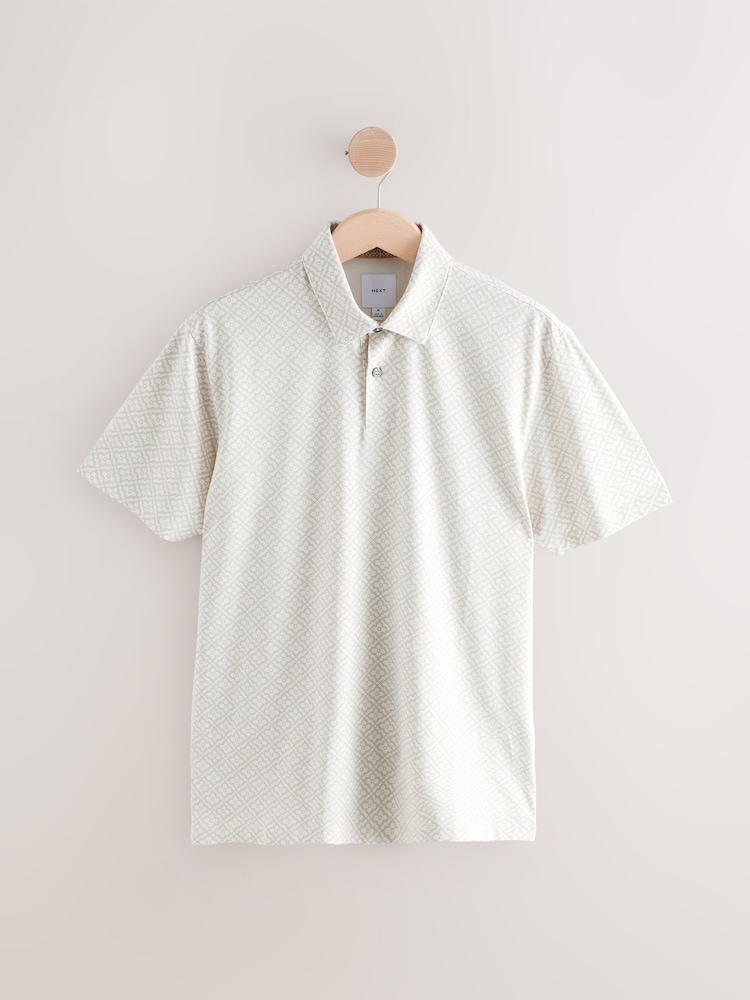 Ecru Geo Short Sleeve Print Polo Shirt - Image 6 of 8