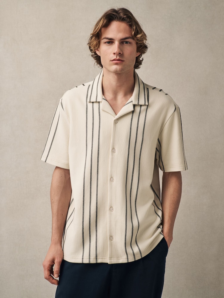 White/Black Textured Stripe Jersey Shirt - Image 1 of 6 White/Black Textured Stripe Jersey Shirt - Image 1 of 6