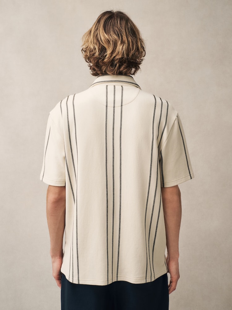 White/Black Textured Stripe Jersey Shirt - Image 2 of 6 White/Black Textured Stripe Jersey Shirt - Image 2 of 6
