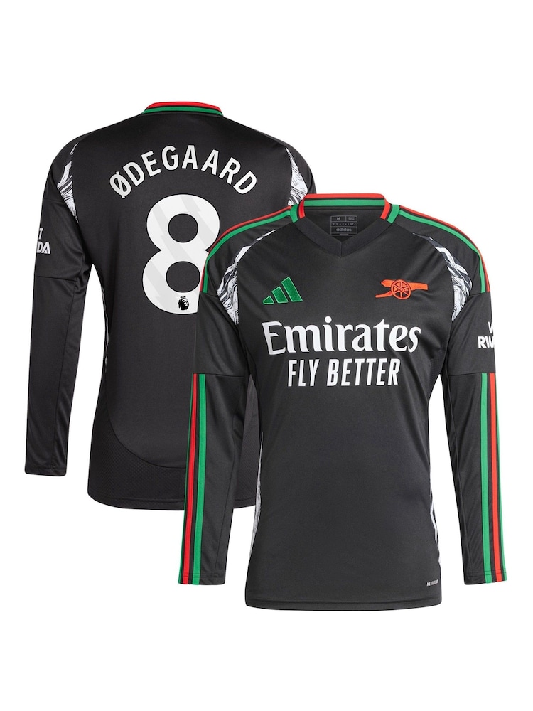 Svart - Odegaard - 8 - Adidas Arsenal Borta 2024-25 Långärmade fotbollströjor med Saka 7 -tryck - Bild 1 av 1 Svart - Odegaard - 8 - Adidas Arsenal Borta 2024-25 Långärmade fotbollströjor med Saka 7 -tryck - Bild 1 av 1