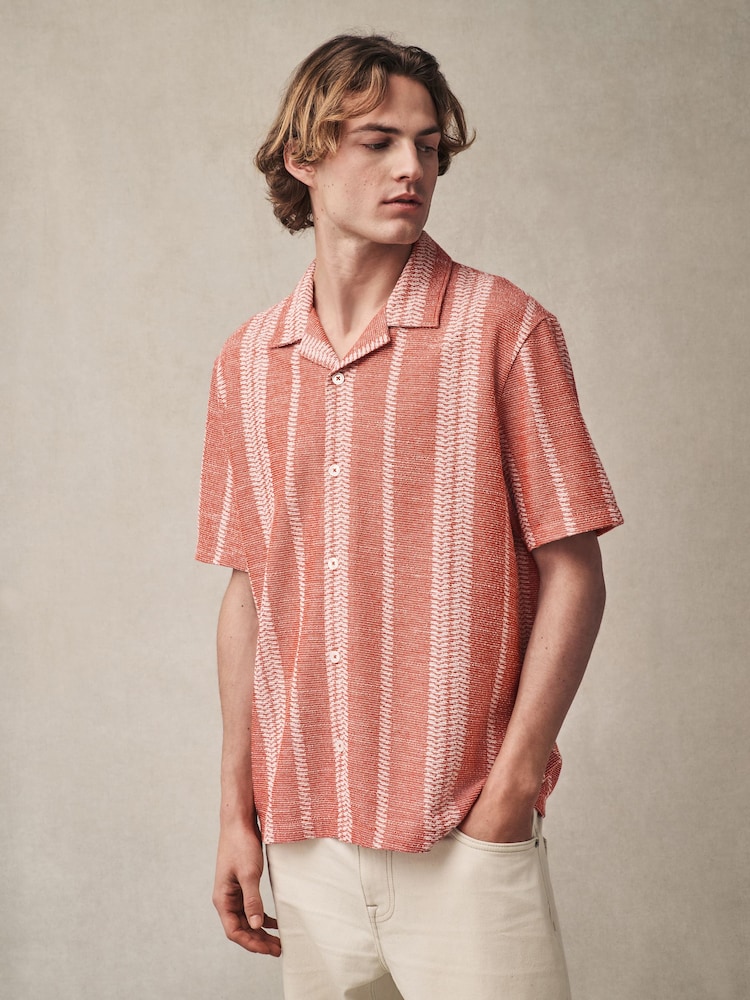 Red Textured Stripe Jersey Shirt - Image 1 of 7 Red Textured Stripe Jersey Shirt - Image 1 of 7
