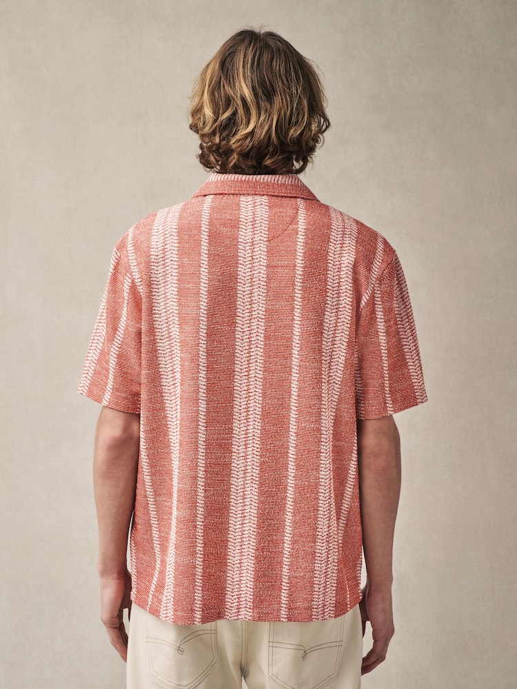 Red Textured Stripe Jersey Shirt - Image 2 of 7 Red Textured Stripe Jersey Shirt - Image 2 of 7
