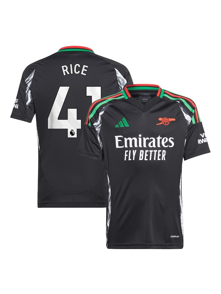 adidas Black Kids Arsenal Away 2024-25 Shirt With Rice 41 Printing - Image 1 of 3 adidas Black Kids Arsenal Away 2024-25 Shirt With Rice 41 Printing - Image 1 of 3