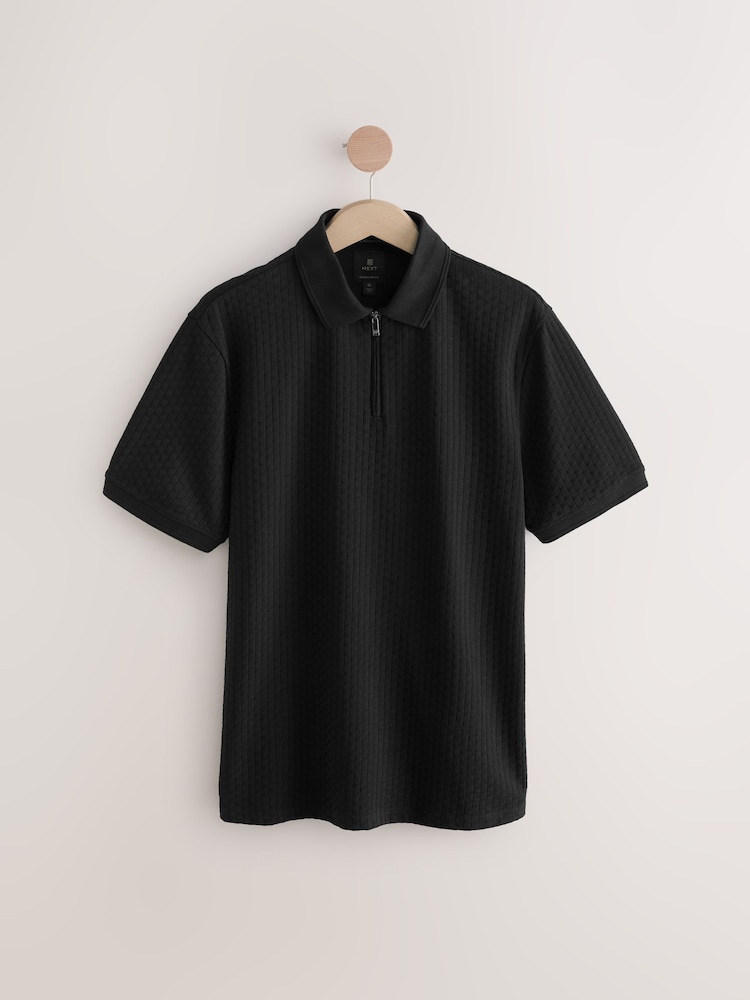 Black Textured Zip Neck Polo Shirt - Image 5 of 7