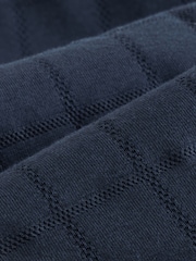 Navy Blue Regular Fit Textured Button Neck 100% Cotton Polo Shirt - Image 8 of 9